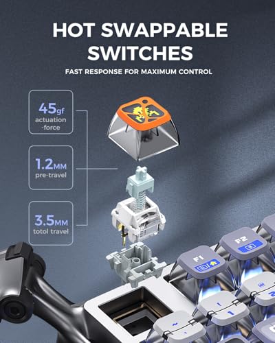 Image of GravaStar Mercury K1 Pro Wireless Mechanical Gaming Keyboard, 75% Layout RGB Custom Keyboard, Hot-Swappable Linear Switches - Aluminum Alloy, Interstellar Silver Brushed Metal Look