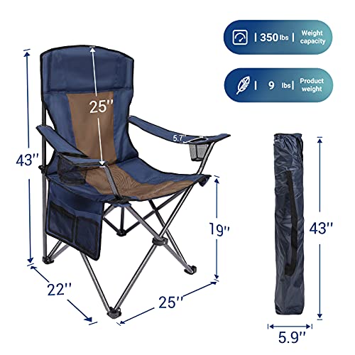 image for AsterOutdoor Camping Folding Chair Padded Quad Arm Chair with Large Cu