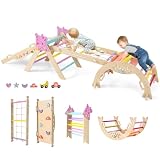 HOMASIS 4 en 1 Triangle à Grimper Montessori, Cadre d'escalade avec Arche, Rampe, Corde & Échelle, Aire de Jeux Éducative pour Enfants 3 Ans+ (Licorne, Couleur)