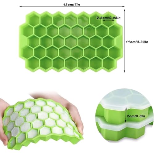 Image of Silicone Ice Cube Trays with Lids Pack of 2 Easy-Release Hexagon Ice Maker for Freezer, Reusable Food-Grade Ice Molds for Cocktail Bar, Whiskey, Iced Coffee & Home Kitchen (Green) (2)