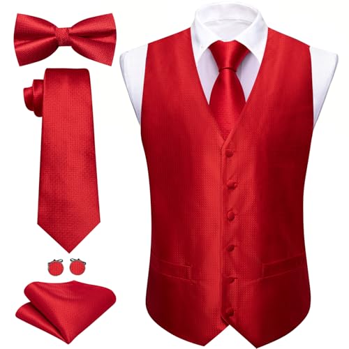 Image of Barry.Wang Men's Suit Vest Tie Bowtie Set Formal Silk Paisley Waistcoat Hanky Cufflinks Lapel Pin Set Wedding Party 7PCS