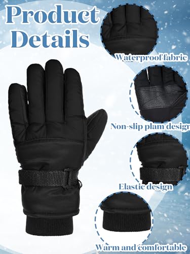 Image of SATINIOR 2 Pairs Kids Waterproof Winter Snow Gloves Ski Gloves for Boy Girl Outdoor Warm Thickening Snowboard