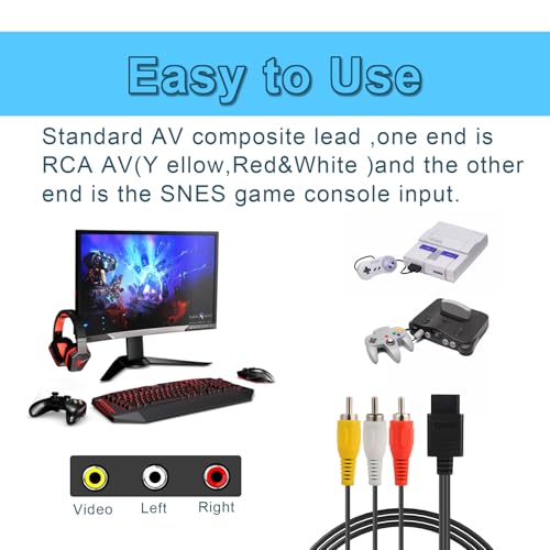 iwiio N64 AV Cable, AV Cable Composite Video Cord Compatible with Nintendo 64/N64/GameCube/Super Nintendo SNES TV Game, Excellent Picture and Sound for Game Cube, N64, GC and SNES (6 Feet)