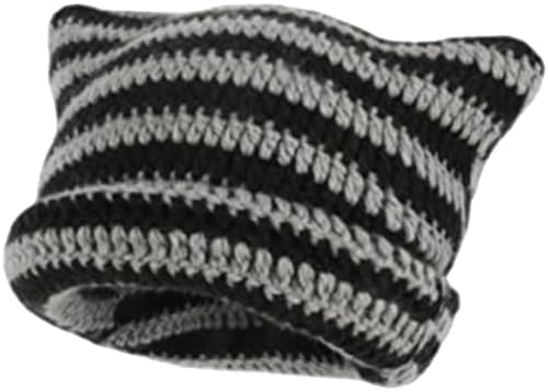 Crochet Hats for Women Cat Ear Beanie Y2K Beanies Vintage Grunge Accessories Slouchy Beanies for Travel Daily Wear
