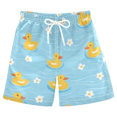 Boys Beach Board Shorts Duck Yellow Daisy Floral Swim Trunk Teen Swimwear 8-16Y