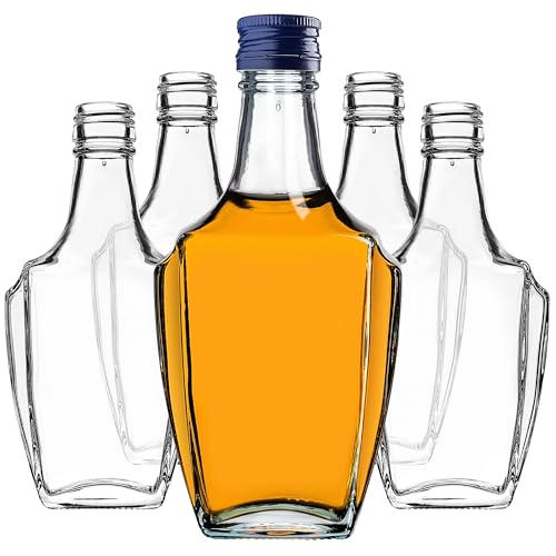 KADAX Botellas de cristal de 250 ml con tapón de rosca, 5 unidades, botellas vacías para rellenar, botellas de licor de cristal, pequeñas botellas de licor, botellas de zumo (azul)