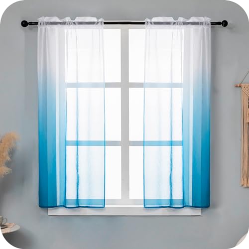 GIRASOLE HOME Coppia Tende Voile Semi Trasparenti Colore Sfumato Bianco