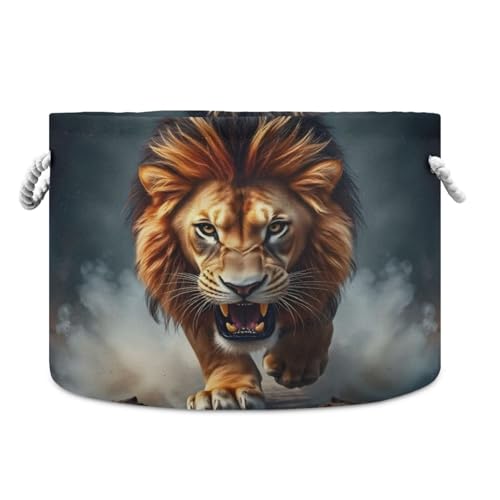 DUOBU Large Cotton Rope Basket Round Storage Basket Lion Roaring Laundry Hamper for Toys,Blankets,Nursery,Laundry 20x14 in