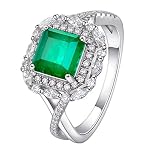 LYFHJD Anillo de Diamantes de Plata de Ley 925 con Esmeralda sintética 7 x 7, Anillo de Diamantes para Mujer, Anillo de joyería para Madre, Hija, Abuela, Hermana, Amiga, Regalo de cumpleaños