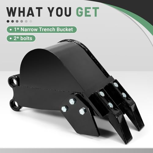 Image of 200mm Narrow Trench Bucket Fit for Mini Excavator Small Digger #Replace for Typhon Mini Excavator and Other 3 tons and Below Excavator Machine, Glossy Black