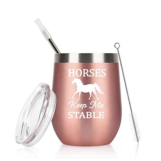 Horse Gifts For Women, Horses Keep Me Stable Wine Tumbler with Lid, Funny Birthday Christmas Gifts for Horse Lovers, Girls, Mom, Friends, Aunt, 12 Oz Insulated Stainless Steel Tumbler, Rose Gold