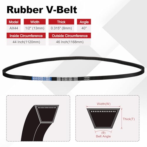 Image of AX44 Belt, Raw Edge Cogged Industrial Rubber EPDM V-Belt, Pack of 2 | 1 /2 inch(13mm) Width x 44 inch(1120mm) Inside Circumference x 5 /16 inch(8mm) Height