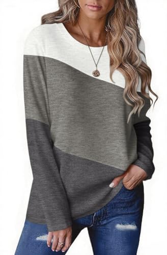 Zeagoo Color Block Sweatshirt For Women 2025 Long Sleeve Fall Basic Tops Casual Loose Fit Tunic Top To Wear Leggings Relaxed Fit Layer Tee