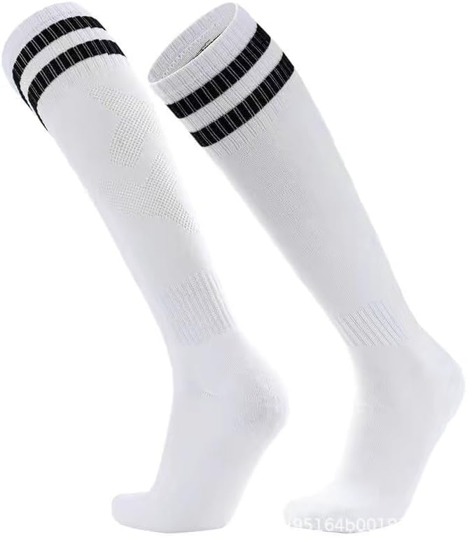 2 Pairs Kids Soccer Socks Youth Boys Girls Knee High Striped Sports Tube Football Socks for 6-12Years Old