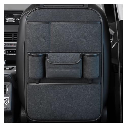 VIVAZYQ Organizzatore Seggiolino Auto in Flanella Premium per Volkswagen Virtus /2018-2023, Porta Tissues, 2 Portabicchieri, Multi Tasche(Quality Black,Two Storage)