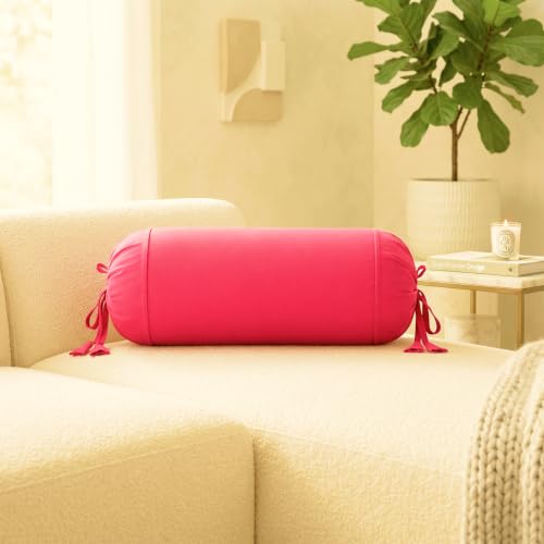 Image of SAJAVAT HOME Pure Cotton Bolster Cover (Pink) | 32x15 Inch Cylindrical Side Pillow Cover with Adjustable Ties | Decorative Round Diwan Cushion Cover for Sofa, Bed & Couch Pack of 2