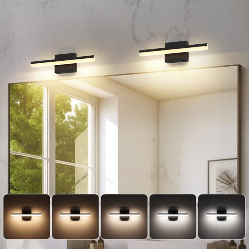 Pasoar LED Modern Bathroom Vanity Light Fixtures Dimmable 5CCT 12W Bathroom Lights Over Mirror Black Wall Light Bar for Bathroom 15.7 inch ETL Certificated by Pasoar - Image 5