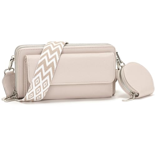 Snmoec Handytasche zum umhängen kleine Handtasche Damen umhängetasche Damen klein Mit Kartensteckplatz münzbörse Crossbody Bag klein grau-rosa