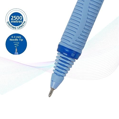 Image of Luxor Schneider, One Hybrid Roller Ball Pen, Pack of 2, 0.3 mm Needle Tip, Ink Colour - Blue, 2500 metres writing length, Cap off Time 2-3 days