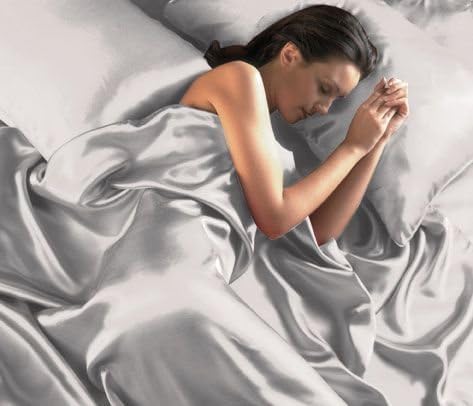 Miniatura 3 de 100% seda pura, color liso, satén sedoso suave, lujoso y calidad de hotel, 6 piezas (1 encimera + 1 sábana bajera + 4 almohadas), juego de sábanas