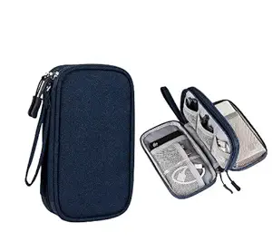 Handcuffs Electronic Organizer Storage Bag Waterproof Accessories Carry Case For USB Data Cable Earphone Wire & Power Bank (Blue), Cotton