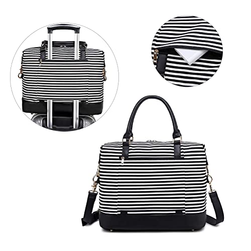 CAMTOP Women Ladies Weekender Travel Bag Canvas Overnight Carry-on Duffel Tote Luggage (Stripe -Black)