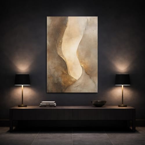 Toile beige et or tableau abstrait vertical salon 50x75 cm - 3
