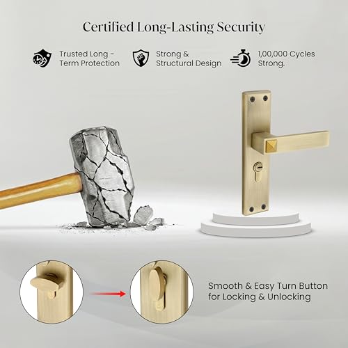 Image of LAPO Mortise Door Lock for Home Main Door & Bedroom with Handle, 3 Brass Keys, Left-Right Fit 30-50mm Door Home Office Hotel, 45x45mm Body, Heavy-Duty 60mm Cylinder | Antique Finish | CY-132