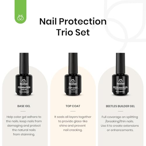 Image of Beetles 3Pcs 15ml Builder Nail Gel with No Wipe Top Coat Gel Nail Polish and Base Coat Set for Nails Shine Finish and Long Lasting Nail Protection UV /LED Lamp Needed Gifts for Women