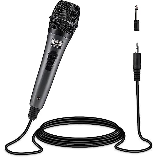 Moukey Dynamic Microphone, Home Karaoke Microphone with 13ft XLR Cable, Cardioid Metal Handheld Wired Mic for Singing/Karaoke/Stage, Compatible w/Speaker/Amp/Mixer/Karaoke Machine, Gray