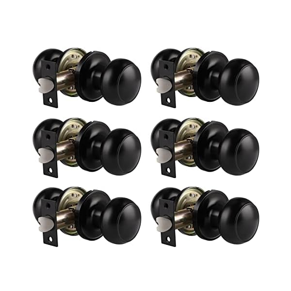 Probrico Interior Door Knobs Matte Black Finish, Passage Door Knobs Keyless Universible Handle for Hall Closet, 6 Pack