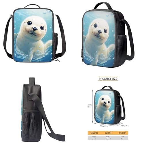 Showudesigns Harp Seal Bookbag with Lunch Box Backpack for School Girls Elementary School Bag Lunch Bag Kids Book Bag Lunchbox Pencil Case Blue Ocean Animal Water Bottle Holder Blue3
