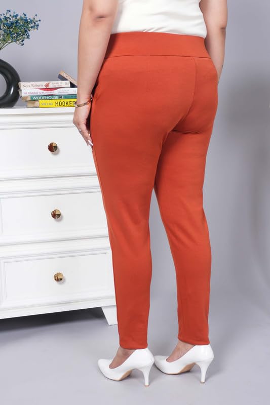 Image of Mlada Women's Solid Cotton Lycra High Waist Ankle Length Tummy Tucker Jeggings Trouser with 2 Side Pockets | Office Wear Summer Pants | Regular Fit, Stretchable, Comfortable & Stylish Everyday Bottoms