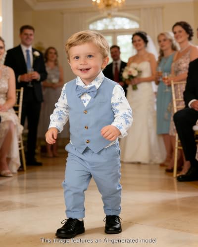 Image of SANGTREE Boys Suit Cotton Linen Formal Set Baby Boy Dress Clothes Gentleman Wedding Ring Bearer Outfits, 3 Months - 9 Years
