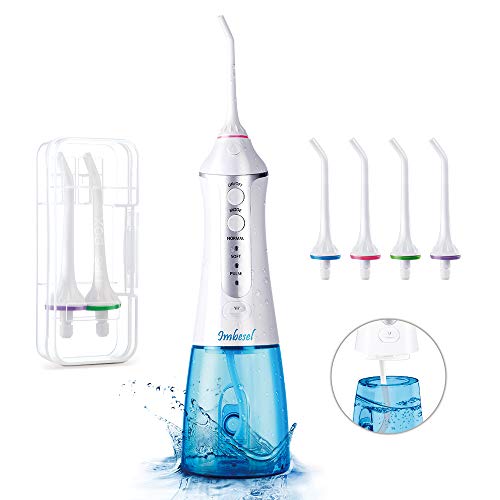 Cordless Water Flosser Teeth Cleaner, 10.15OZ Water-Tank, 2 Tip Cases Portable and USB Rechargeable Oral Irrigator for Travel, IPX7 Waterproof, 3-Mode, 4 Jet Tips for Home