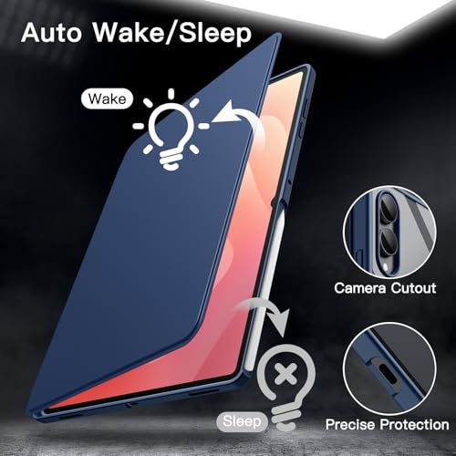 Image of JETech Rotating Cover Case for Samsung Galaxy Tab S11 Ultra with S Pen Holder, 360 Degree Rotation Protective Stand Cover Clear Back, Auto Wake /Sleep (Navy)