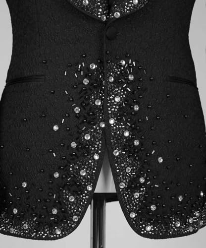 Men's Rhinestone Blazer, Handmade, Single Breasted, Slim Fit, Black Dinner Jacket4