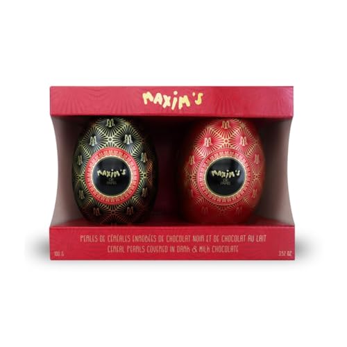 Maxim's | Caja de regalo de metal para huevos de Pascua | Perlas de cereales cubiertas de chocolate amargo y leche | Bombones Surtidos - 100 Gr