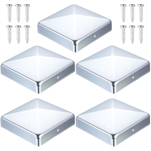 5 Stück Pfostenkappen 9x9cm Zaunpfosten Kappen 90x90mm Abdeckkappen Verzinkte Metall Pfostenabdeckung Pyramidenform Zaunkappen für Holzpfosten Pfostenträger mit Schrauben