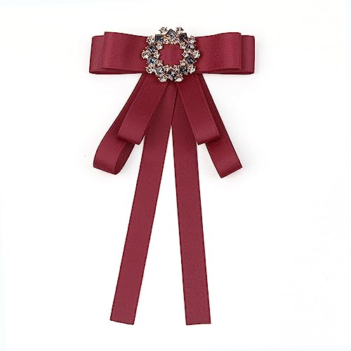 Image of Lace Ribbon Bow Tie Brooch Rhinestone Pearl Necktie for Girl Women Fashion jabot collar brooch pins Pre-Tied Corsage