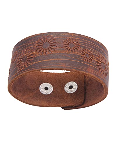 Gelconnie Leather Cuff Bracelets For Women Bracelet Leather Arm Cuff Leather Wristband Brown Wrist Cuffs Snap Bracelet #TOP4