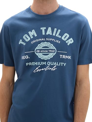 TOM TAILOR Herren T-Shirt mit Logo-Print aus Baumwolle, nighttime blue, XXL – Ansicht 6
