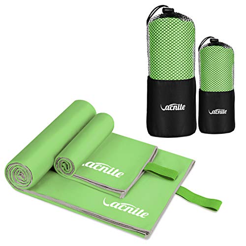VACNITE 2枚 速乾タオル 152*78cm+80*38cm 収納袋2枚 超吸水 柔らかい 色褪せない 防臭 高い耐久性 軽量 湿気 梅雨対策 旅行タオル バスタオル 水泳/スポーツ/旅行/家庭用 (新規 グリーン)