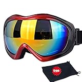 JTENG Skibrille, Ski Snowboard Brille UV-Schutz Skibrille Brillenträger Schneebrille Snowboardbrille Verspiegelt Motorradbrillen Für Damen Herren Mädchen Jungen (Rot (mit Tasche))