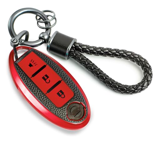 Image of Key Fob Cover for Nissan Kicks, Braided Loop Keychain Case, Red