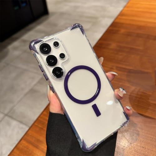 Étui rigide Galaxy S24+ magnétique transparent antichoc violet foncé