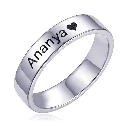 Image of TRUESILVER ACPL 925 Sterling Silver Personalized Rings for Women | Customized Engraved Name Ring for Womens | Customized Name Jewelry for Wedding Anniversary Birthday