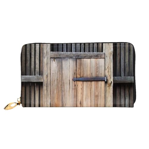 Portefeuille en cuir véritable avec fermeture éclair style antique et motif London rustique