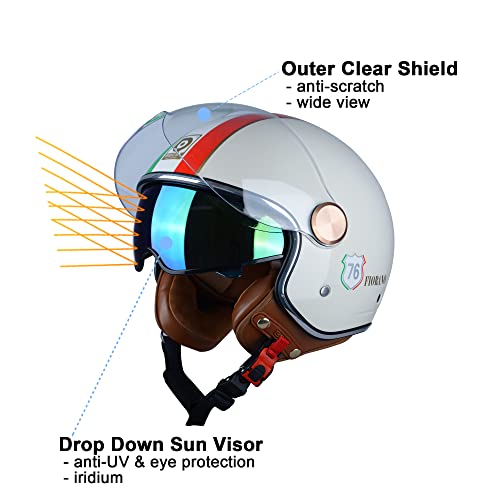 Beon Half 3/4 Face Motorcycle Helmet, Dot Approved, Retro Vintage Style, Dual Visors Men’s And Women’s Motorbike Casco For Moped Cruiser Bobber And Chopper (M, Glossy Milky White) #TOP2