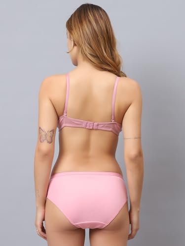 Image of Cotton Blend Light Padded Non Wired Full Coverage Bra and Panty Set Lingerie Set for Girls and Women